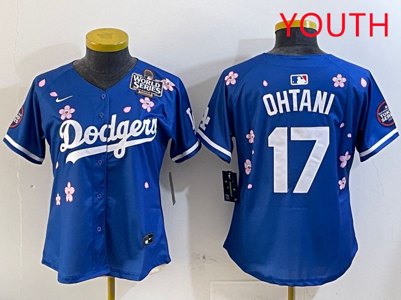 Youth Los Angeles Dodgers #17 Ohtani Blue Sakura Edition 2025 Nike MLB Jersey style 3